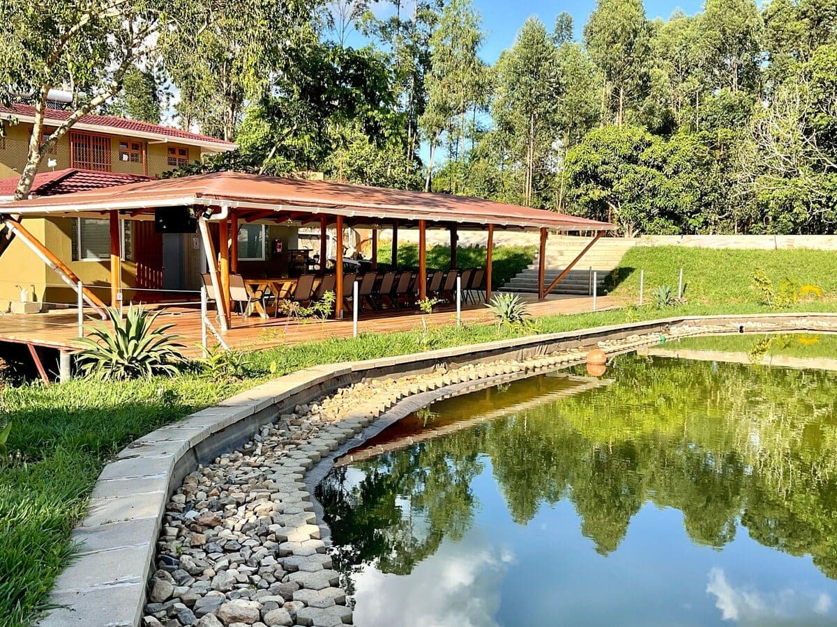 The lodge gardens and pool, a setting for meetings and celebrations